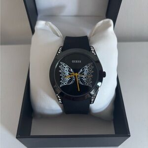 GUESS Black and Silver Women’s Watch with Butterfly Design